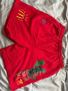 Travis Scott Red Athletic Shorts with Yellow and Green Graphics